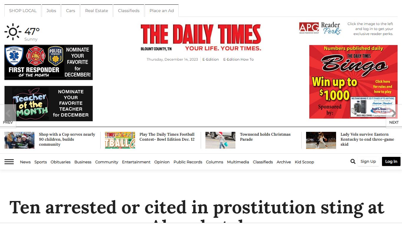 Ten arrested or cited in prostitution sting at Alcoa hotel