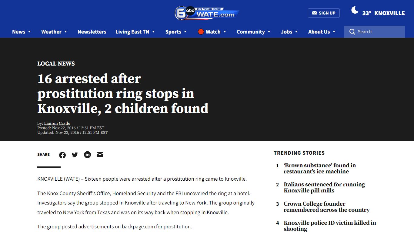 16 arrested after prostitution ring stops in Knoxville, 2 children found